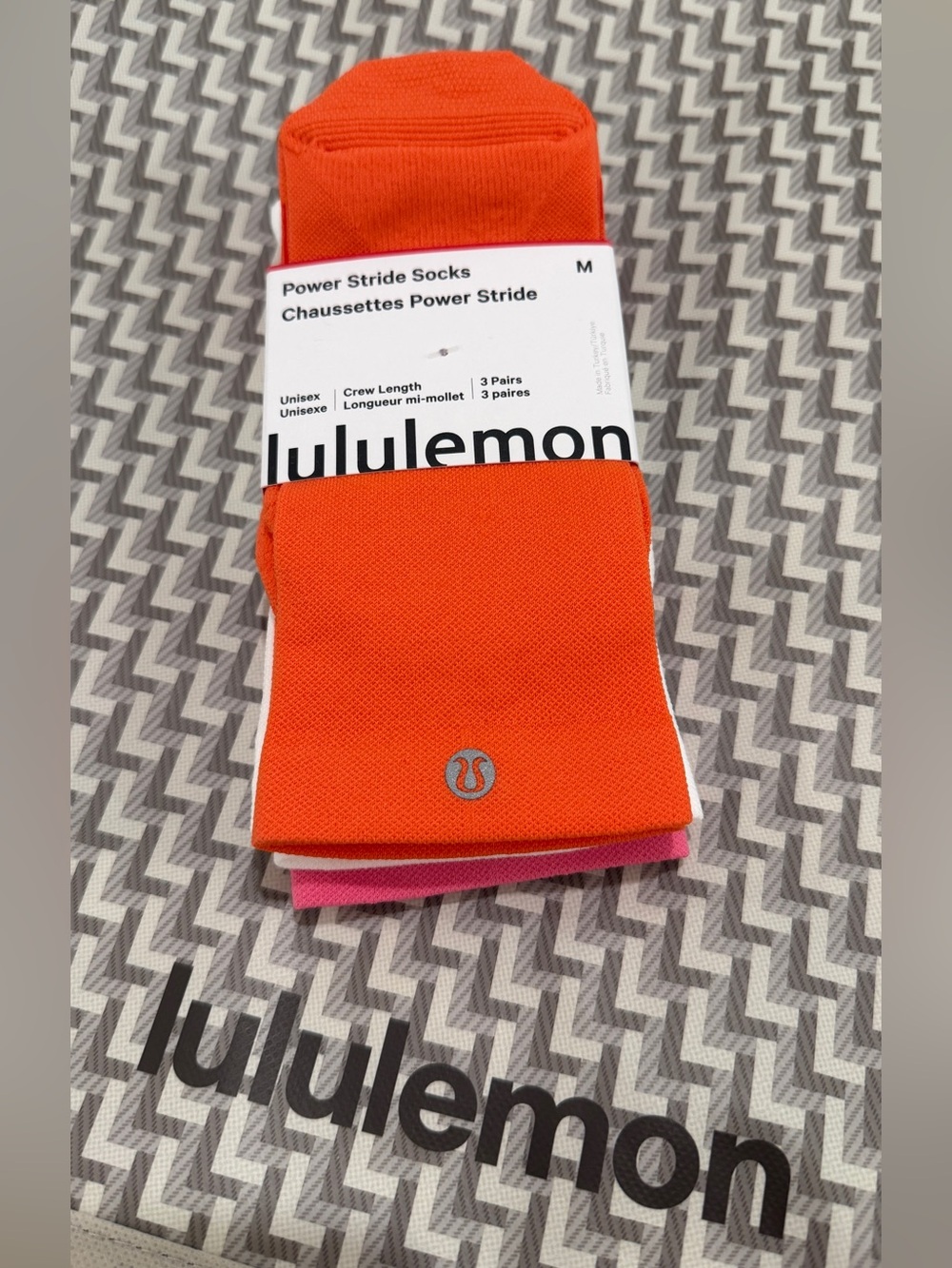 Lululemon Power Stride Crew Socks - Bright Orange & Pink (3 Pack)